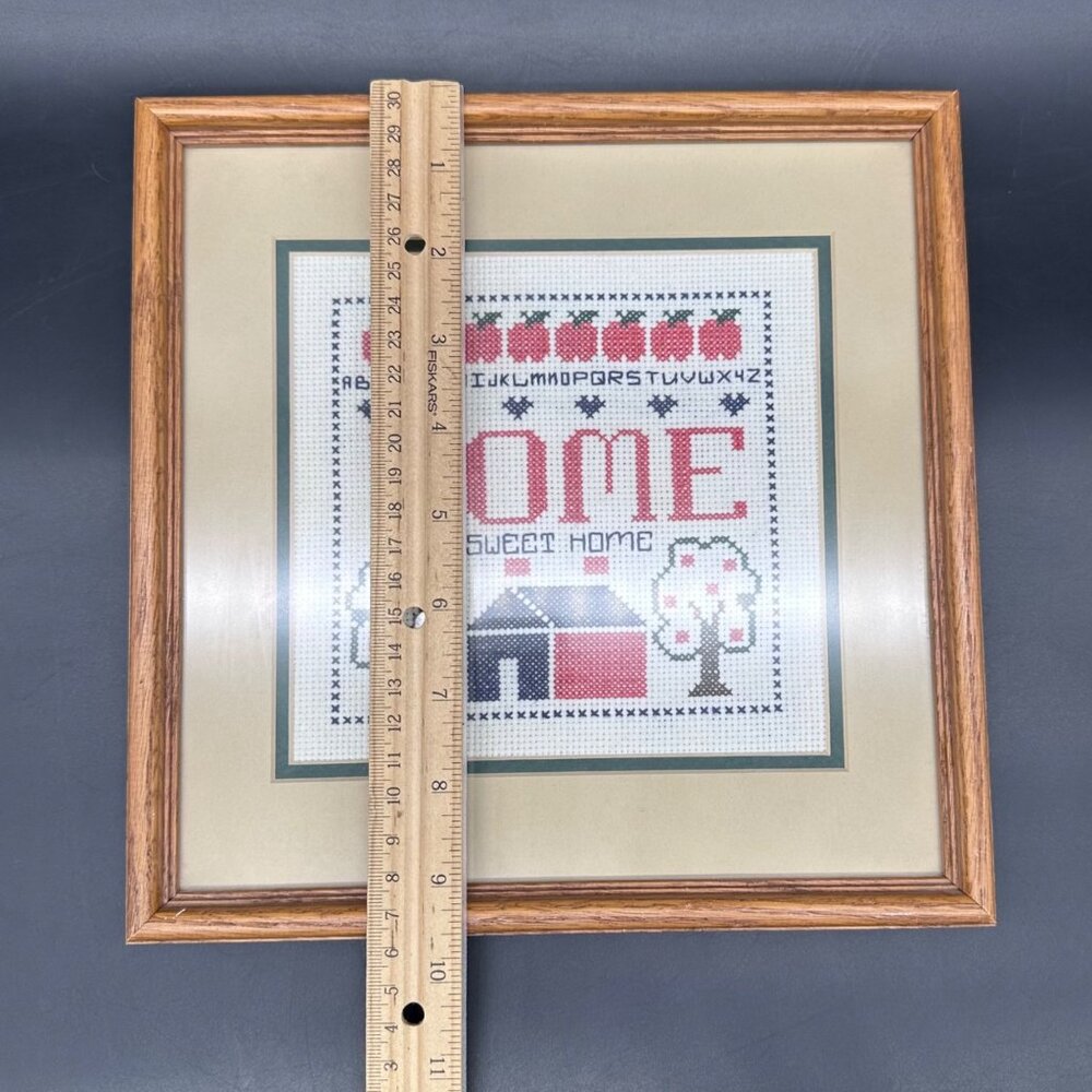 Vintage Home Sweet Home Cross Stitch Wall Art Wood Frame Rustic Farmhouse Decor - Picture 8 of 9